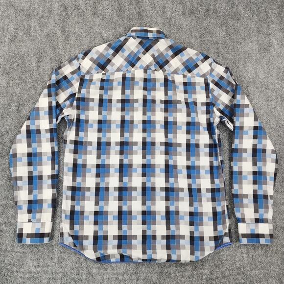 Ted Lapidus Shirt Mens Medium Geometric Check Long Sleeve Casual Button Down - Picture 3 of 16
